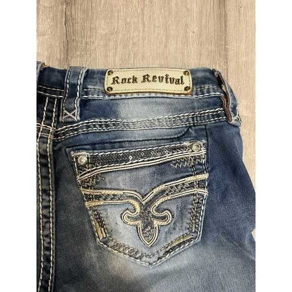 Rock Revival Jaylyn Jeans Size 27 x 20 Distressed Capri Crop EUC‎ Rhinestone - Picture 3 of 10